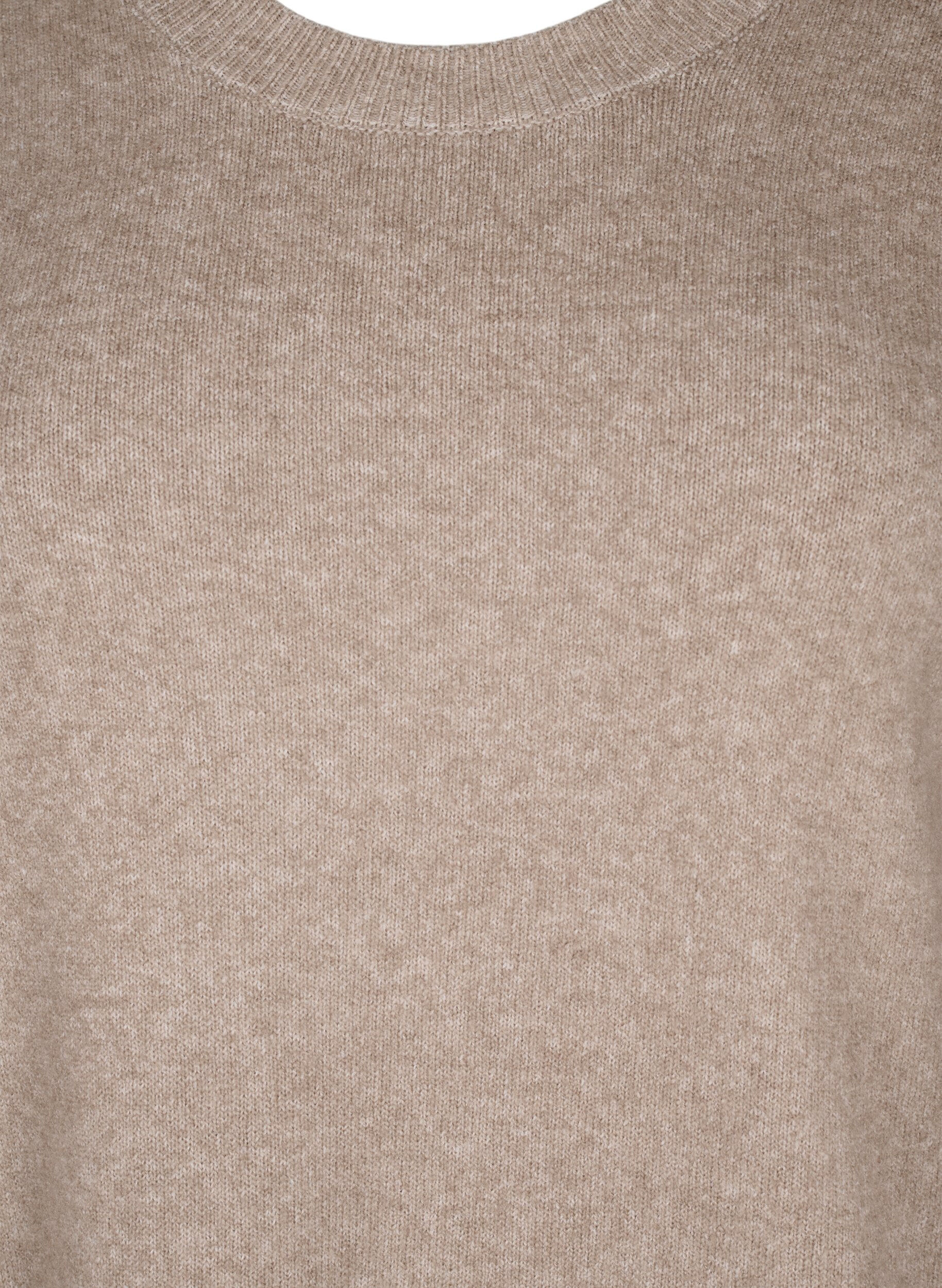 Zizzi Gebreide jurk met ronde hals en split, Desert Taupe Mel., Packshot image number 2