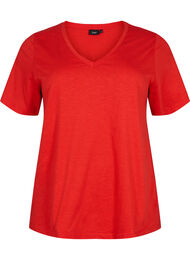 Basic t-shirt met korte mouwen en v-hals, Flame Scarlet