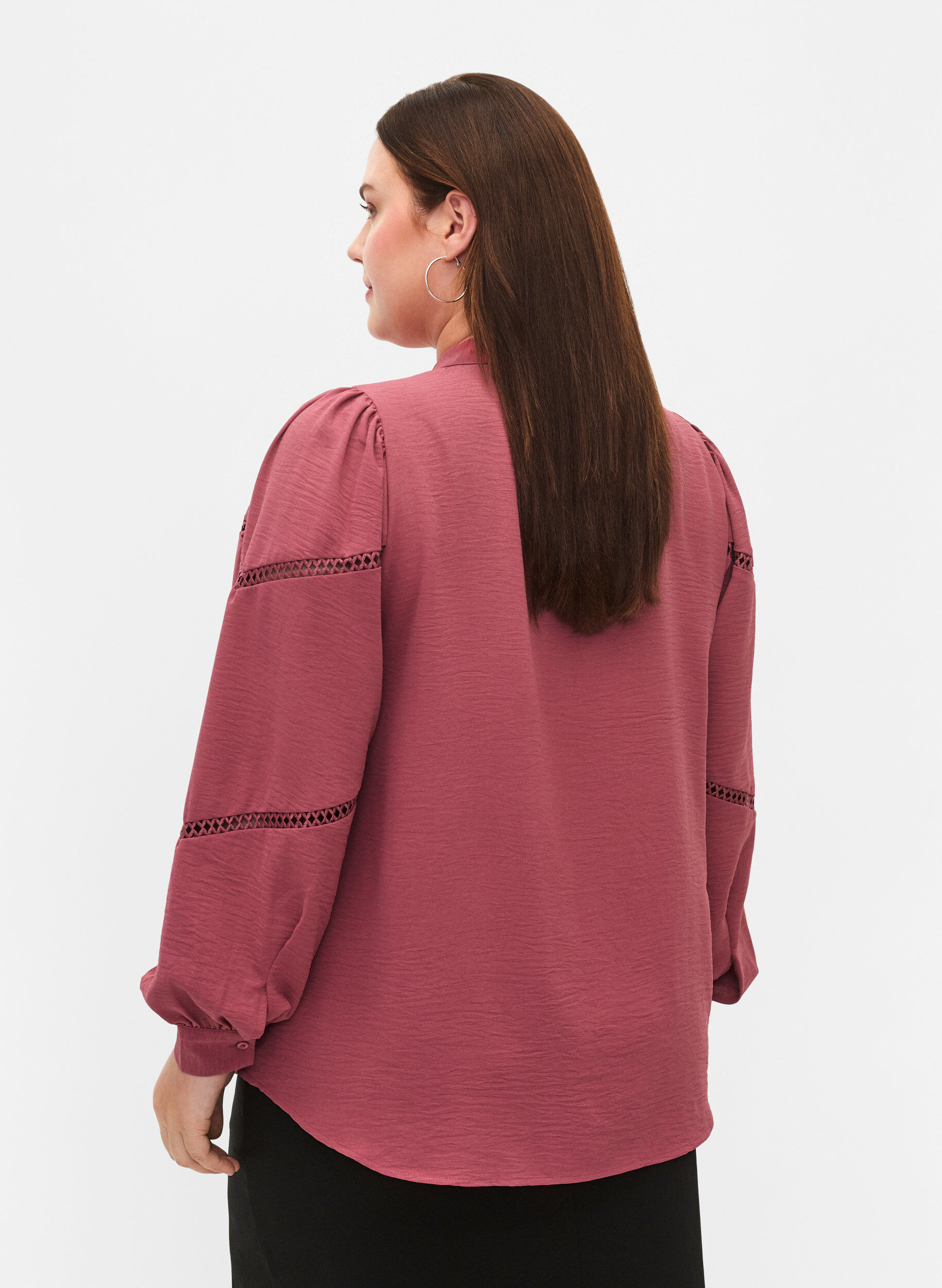 Zizzi Overhemdblouse met gehaakte details, Dry Rose, Model image number 1