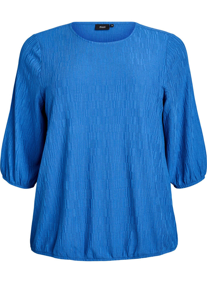 Blouse met textuur en 3/4 mouwen, Blauw, Packshot image number 0