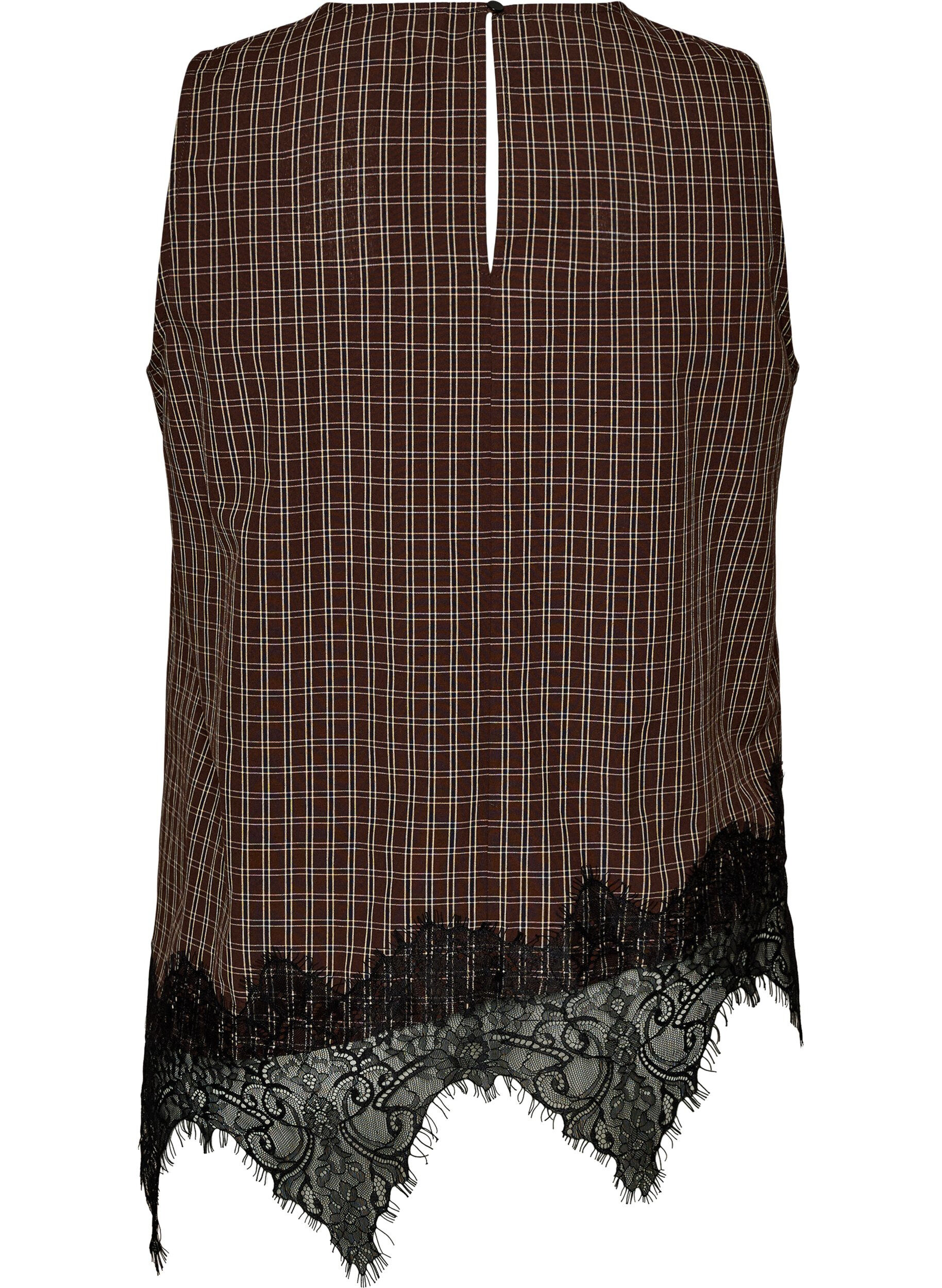 ZizziGeruite top met asymmetrische kanten afwerking, Bruin, Packshot image number 1