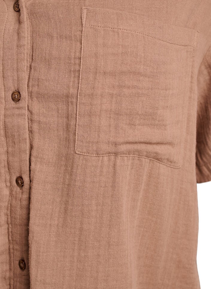 Katoenen mousseline blouse met korte mouwen, Bruin, Packshot