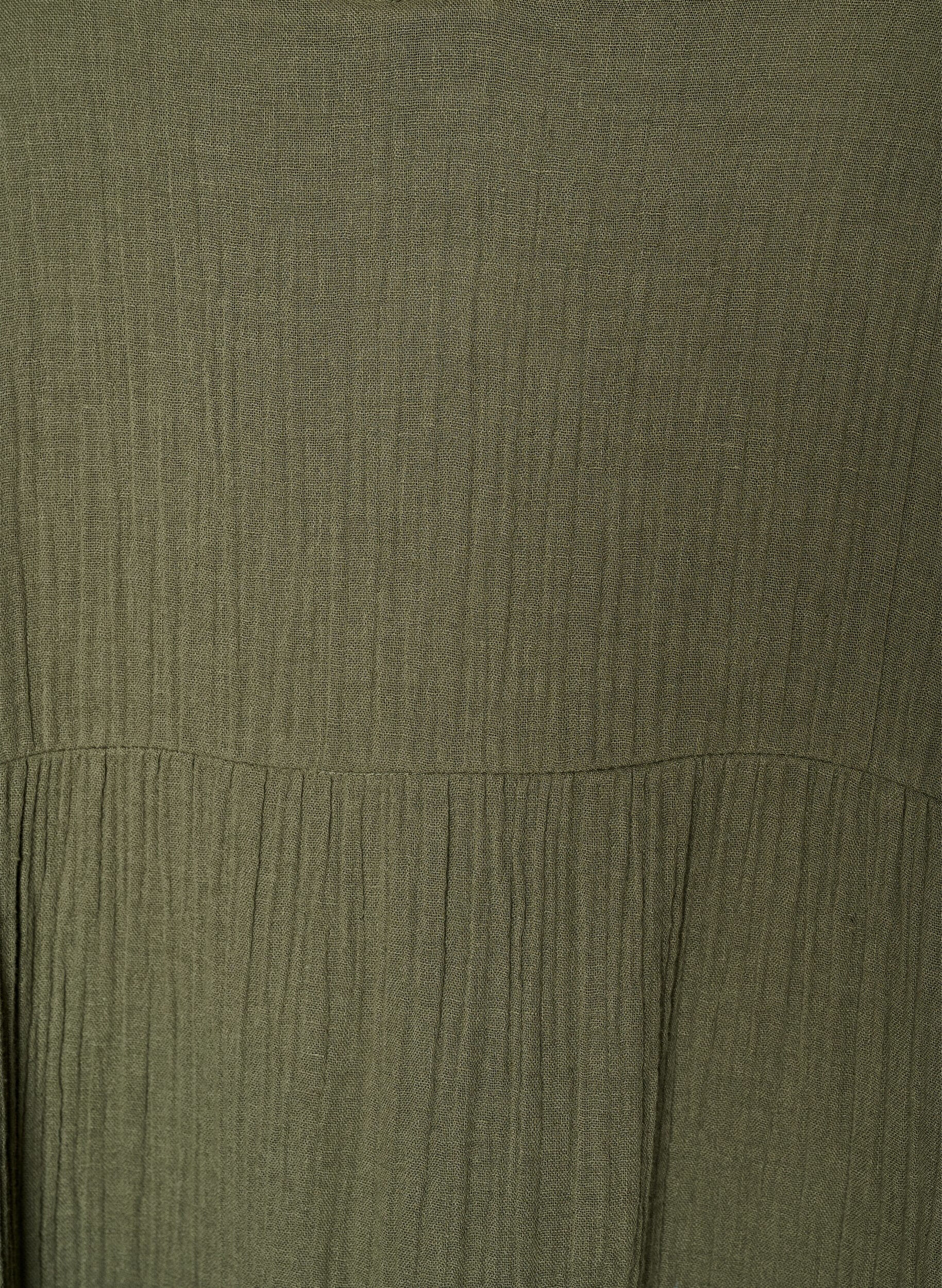 Zizzi A-lijn midi-jurk in katoenen mousseline, Groen, Packshot image number 2