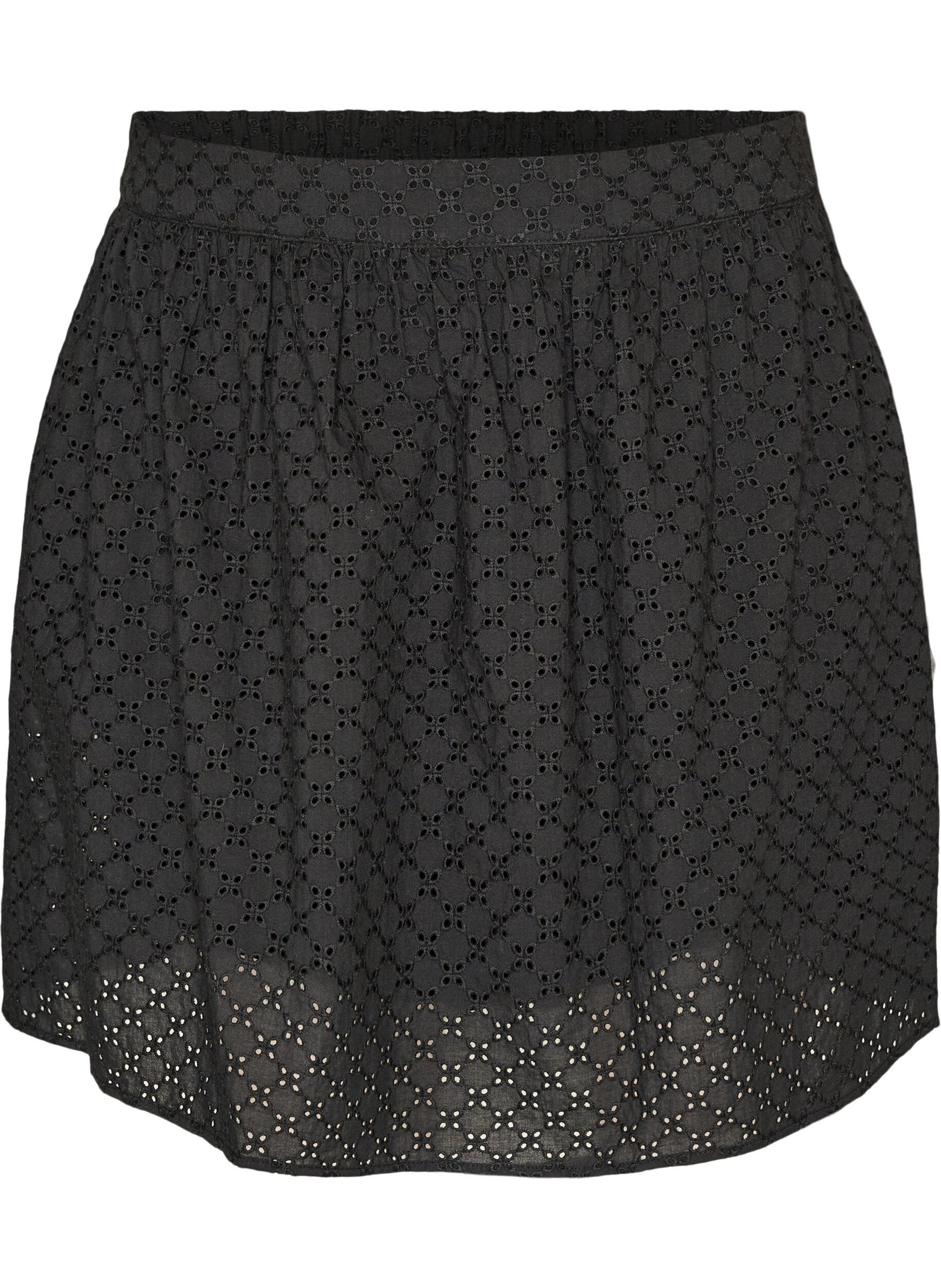 ZizziKorte rok met broderie anglaise en elastische tailleband, Zwart, Packshot image number 0