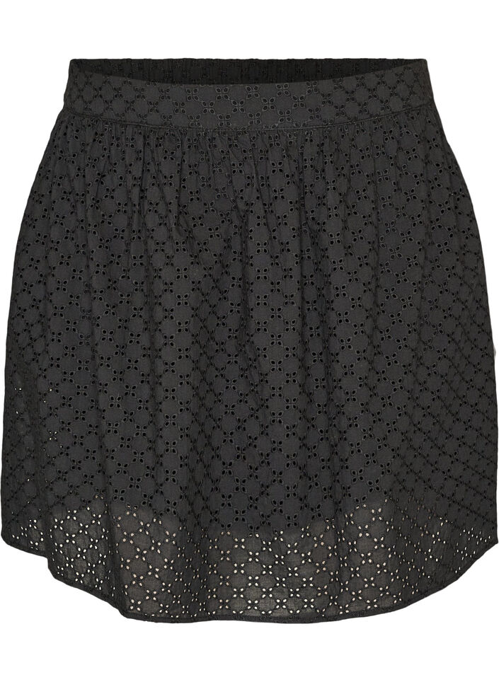 Korte rok met broderie anglaise en elastische tailleband, Zwart, Packshot image number 0