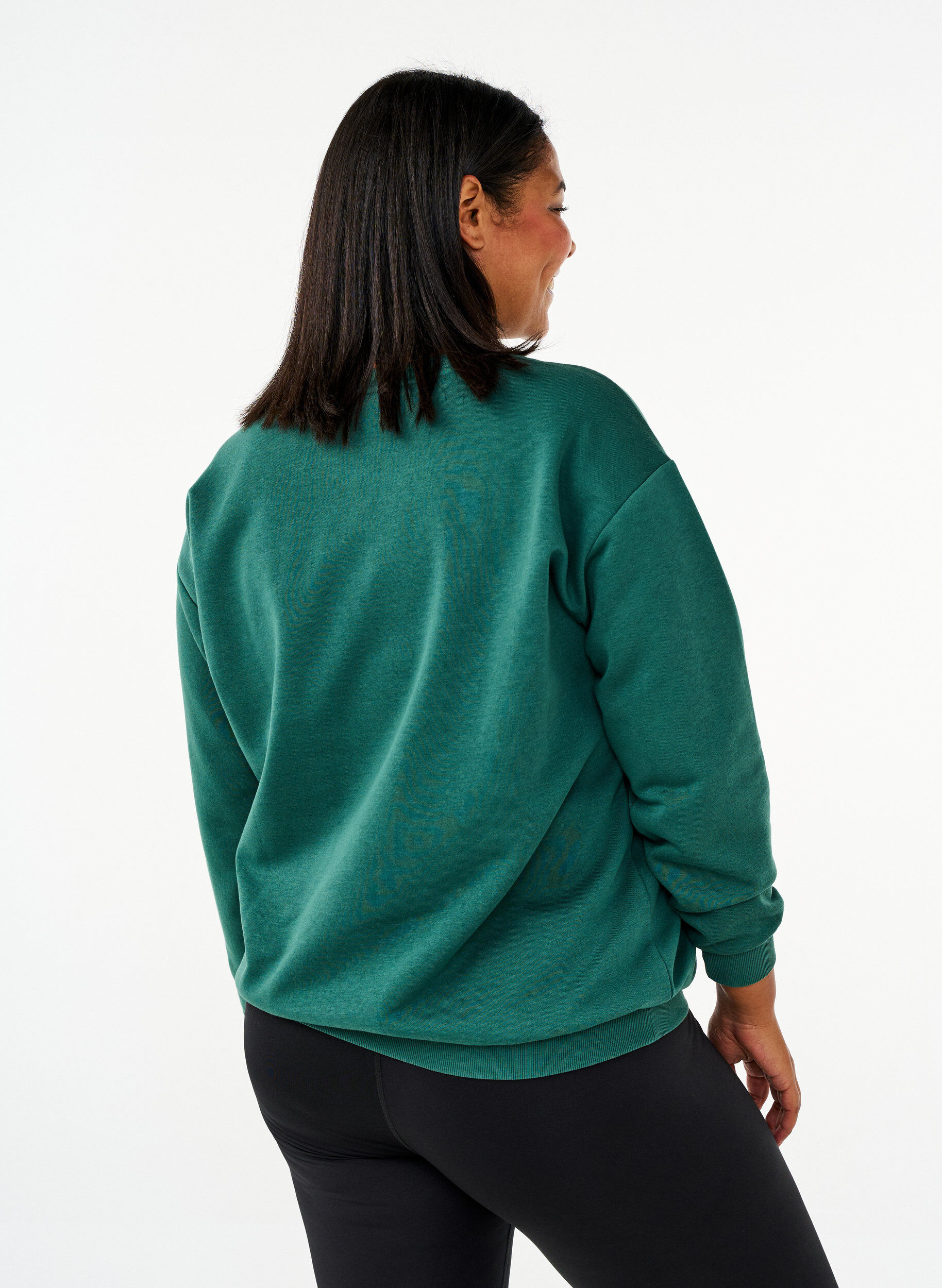 Zizzi Sweatshirt met badstof tekst, Groen, Model image number 2