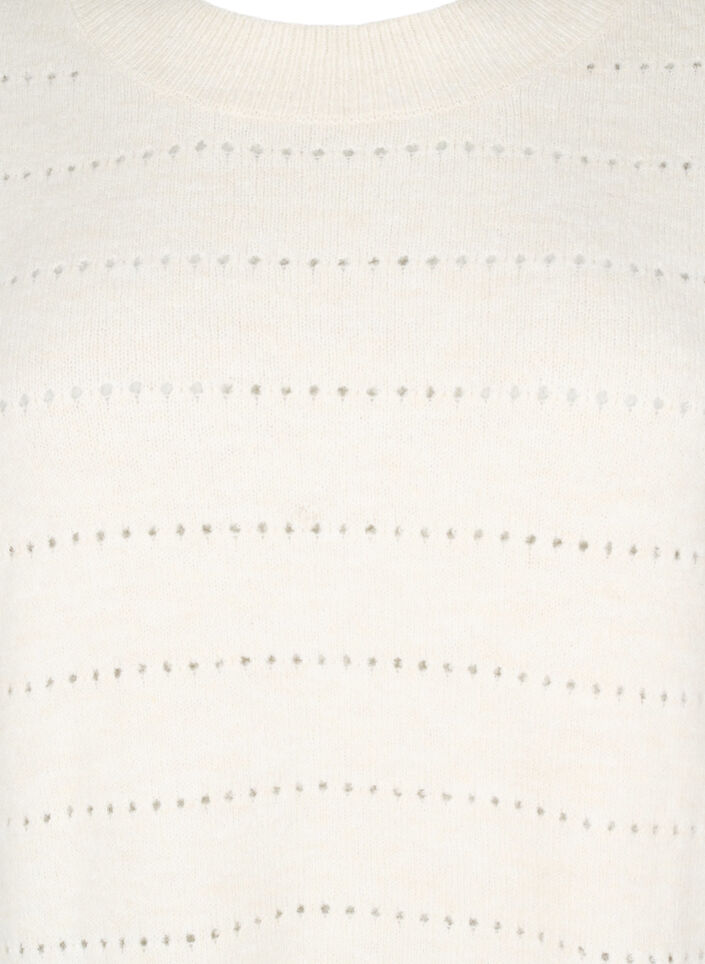 Gebreide blouse met ronde hals en kantpatroon, Birch Mel., Packshot image number 2