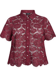 Kanten shirt blouse met parelknopen, Donker Bordeaux