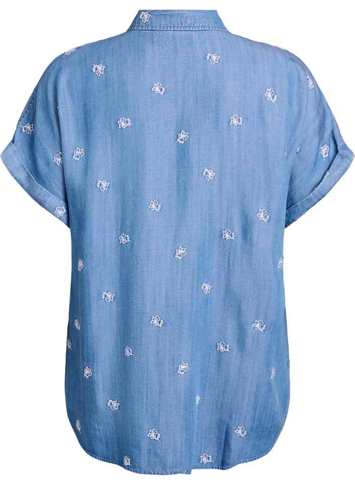 Denimlook lyocell shirt met bloemenborduursel, Blauw, Packshot image number 1