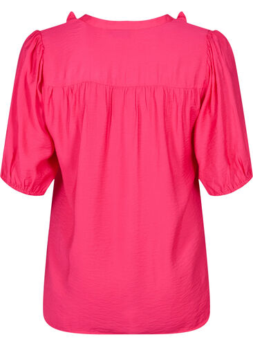 Viscose blouse met pofmouwen en ruches, Bright Rose, Packshot image number 1