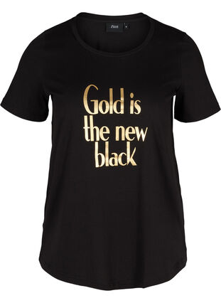 Katoenen t-shirt met print op de borst, Black GOLD IS THE, Packshot image number 0