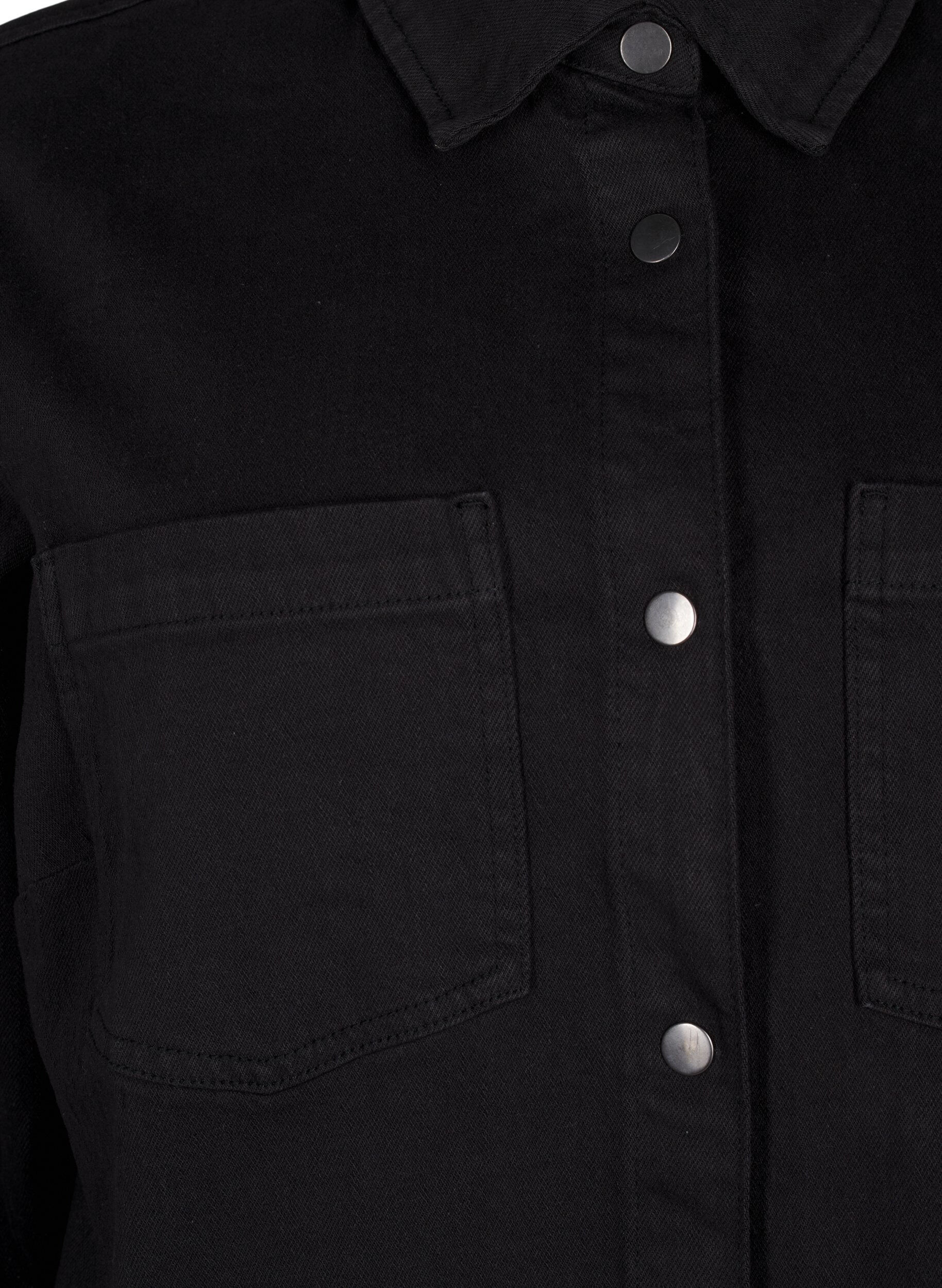 Zizzi Denim shirt met knopen en borstzakken, Black, Packshot image number 2