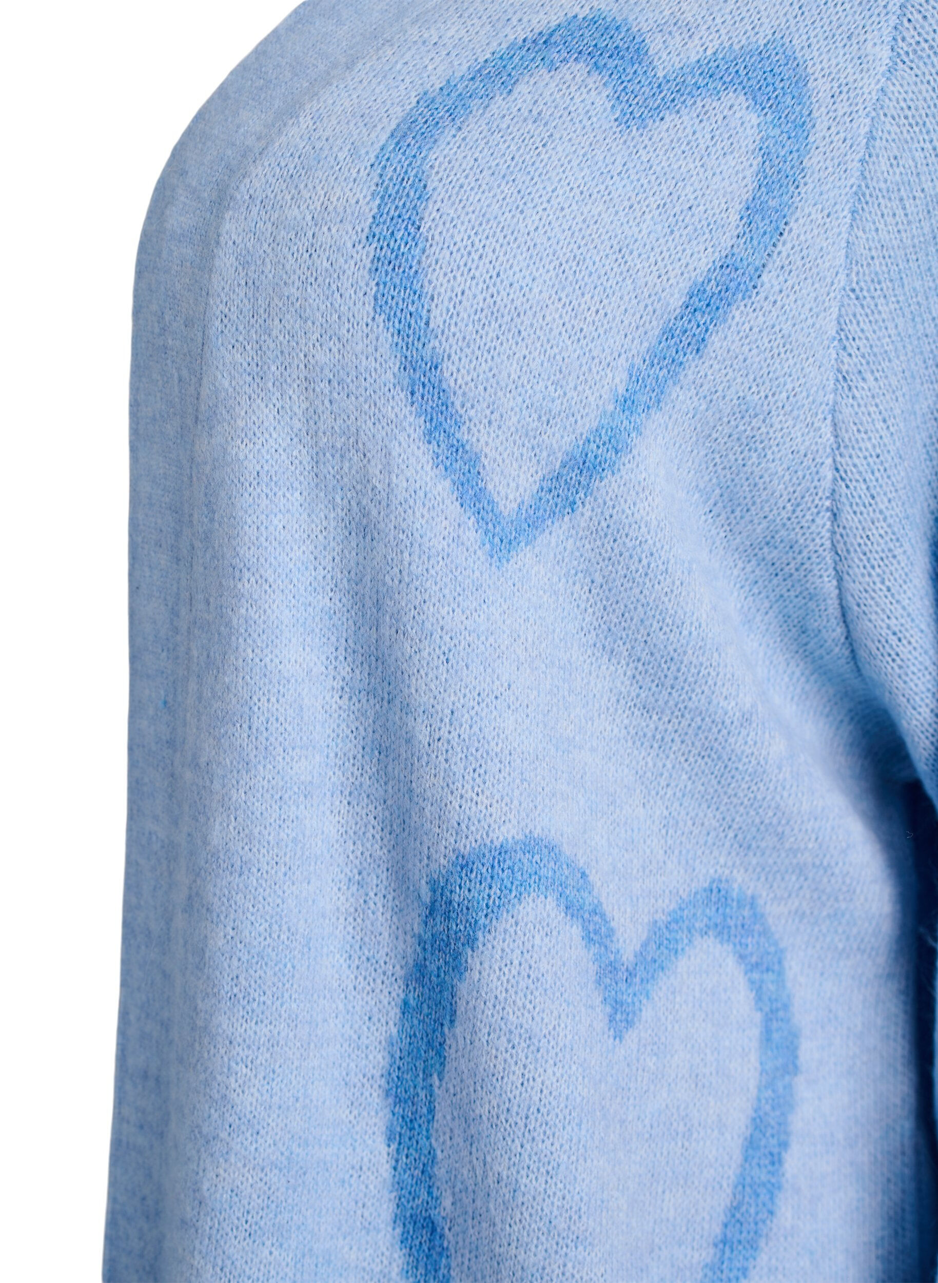 Zizzi Lange cardigan met ton-sur-ton harten, Blauw, Packshot image number 2