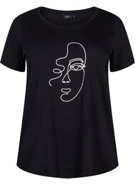 T-shirt met mica opdruk in katoen, Black Shimmer Face