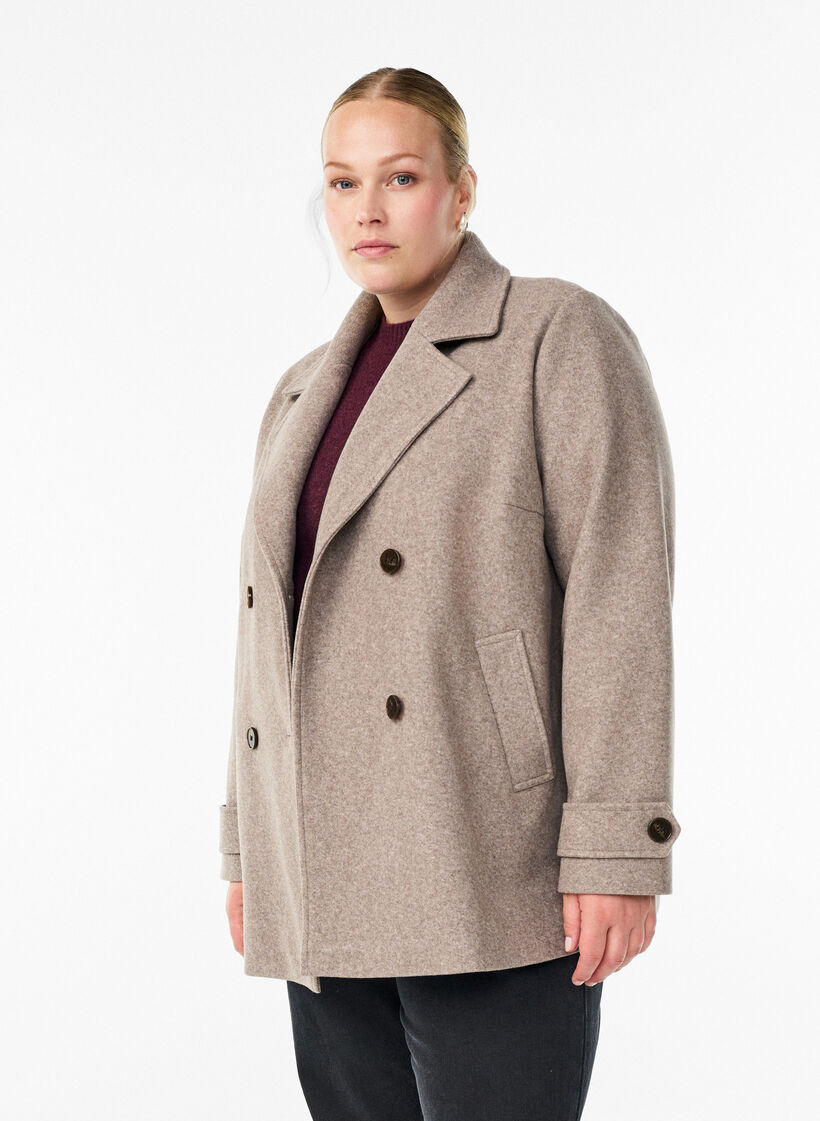 Korte jas met dubbele knoopsluiting, Beige, Model image number 0