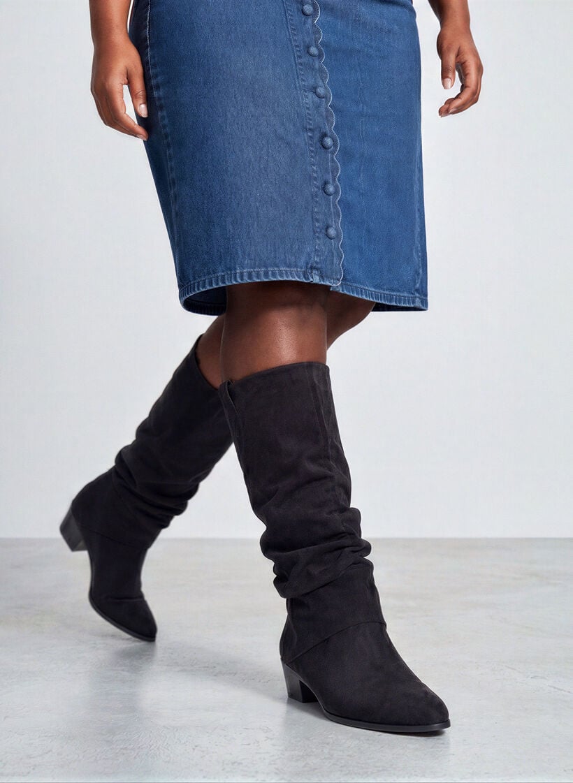 Lange laars met su&egrave;de-look en een afneembare schacht, Zwart, Image