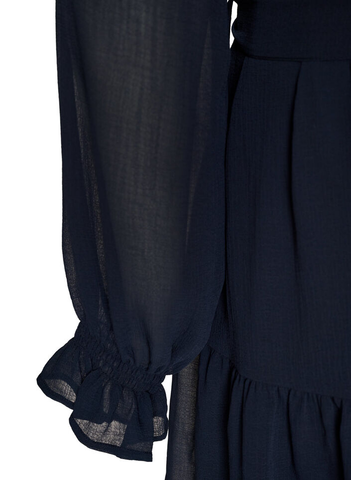 Korte jurk met ruches en een strikceintuur, Blauw, Packshot image number 3