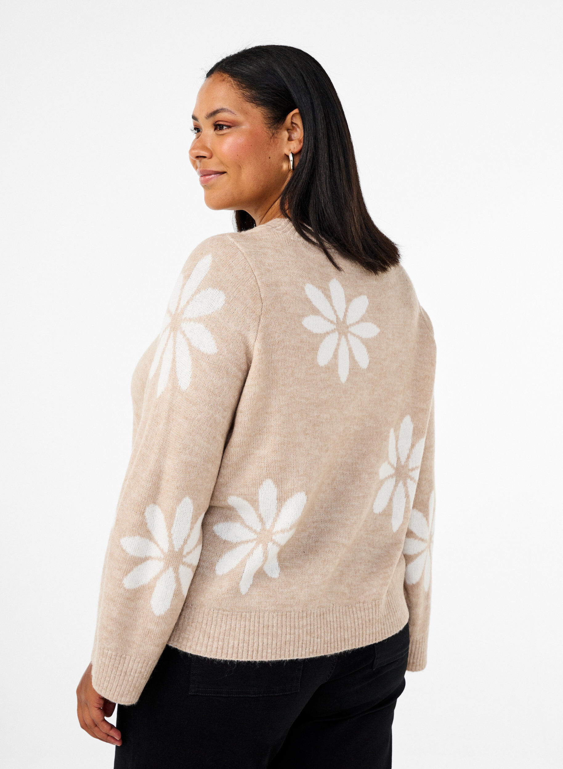 Zizzi Gebreide blouse met bloemen, Simply Taupe Comb, Model image number 1
