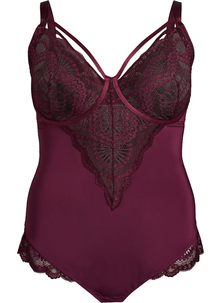 Body van kant met beugels en bandjesdetails, Rood, Packshot image number 0