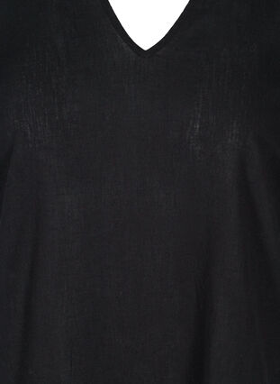 Jurk met korte mouwen van katoenmix met linnen, Black, Packshot image number 2