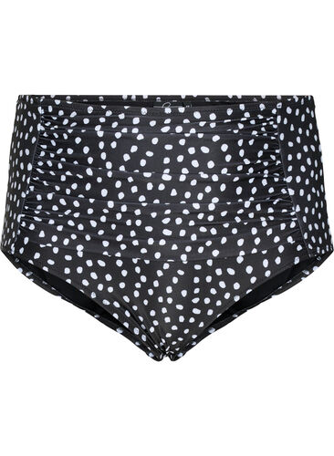 Bikinibroekje met extra hoge taille en print, Black White Dot, Packshot image number 0