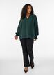 Blouse met smockmanchetten en V-hals, Groen, Model image number 1