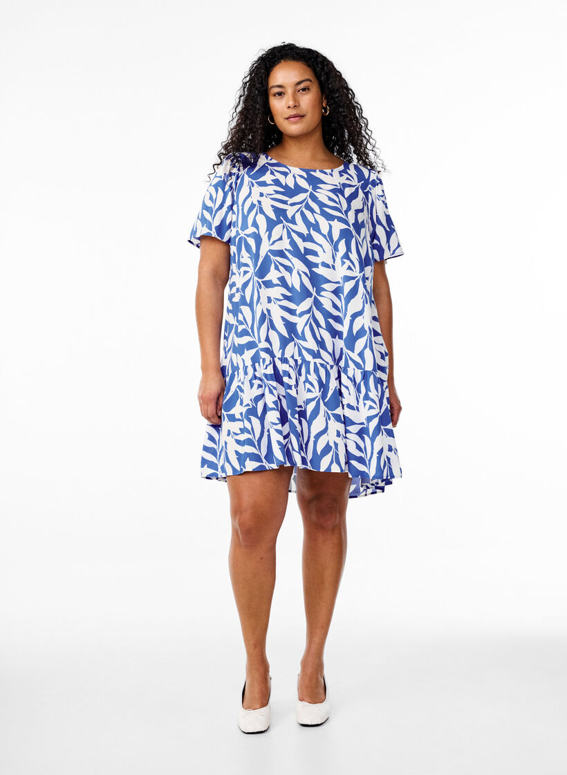 FLASH - Jurk van viscose met coupenaad, Blauw, Model image number 1