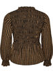 Blouse met ruitpatroon, smockwerk en peplum, Bruin, Packshot image number 1