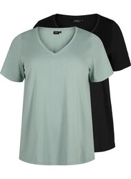 2-pack t-shirt met v-hals, Chinois Green/Black