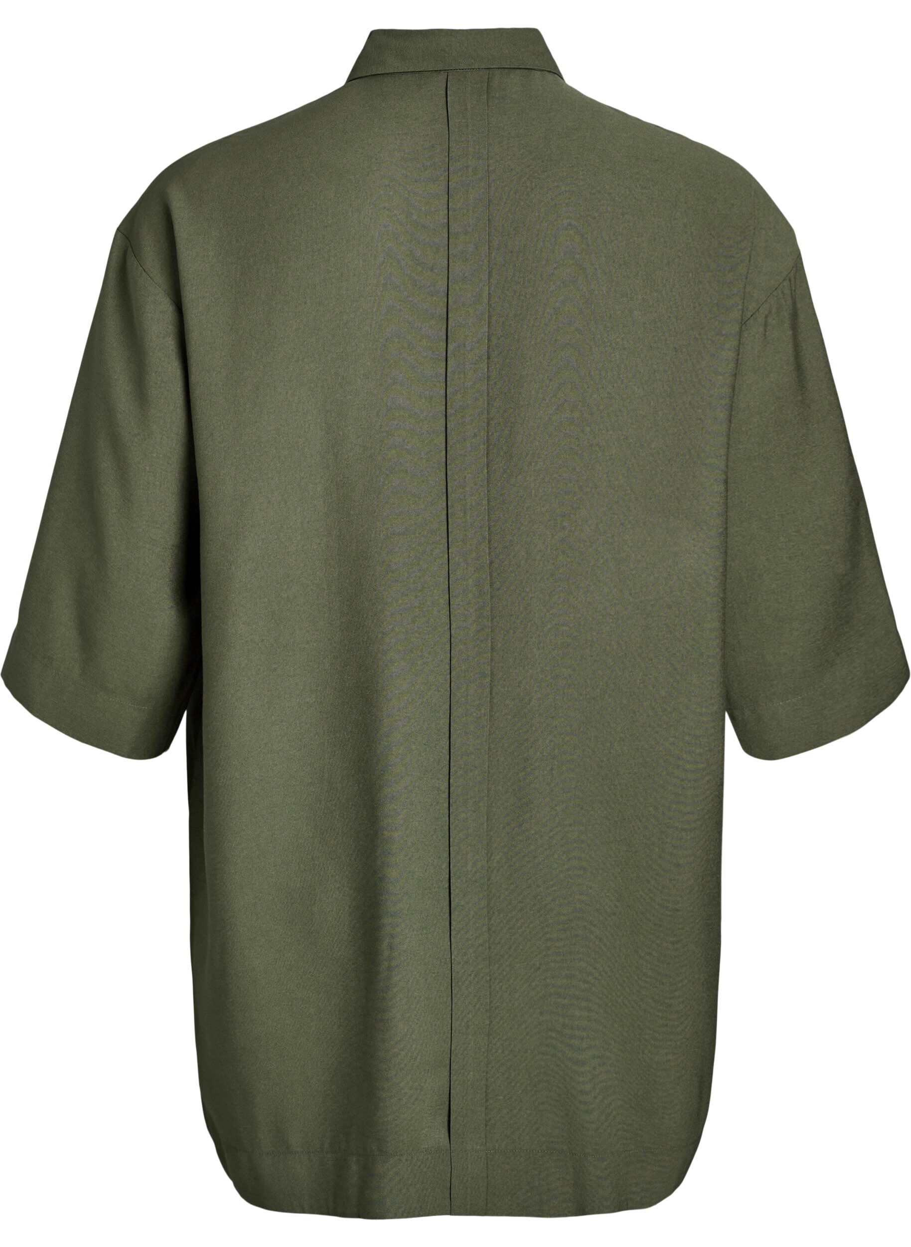 Zizzi Tunic in viscose met zakken en kraag, Groen, Packshot image number 1