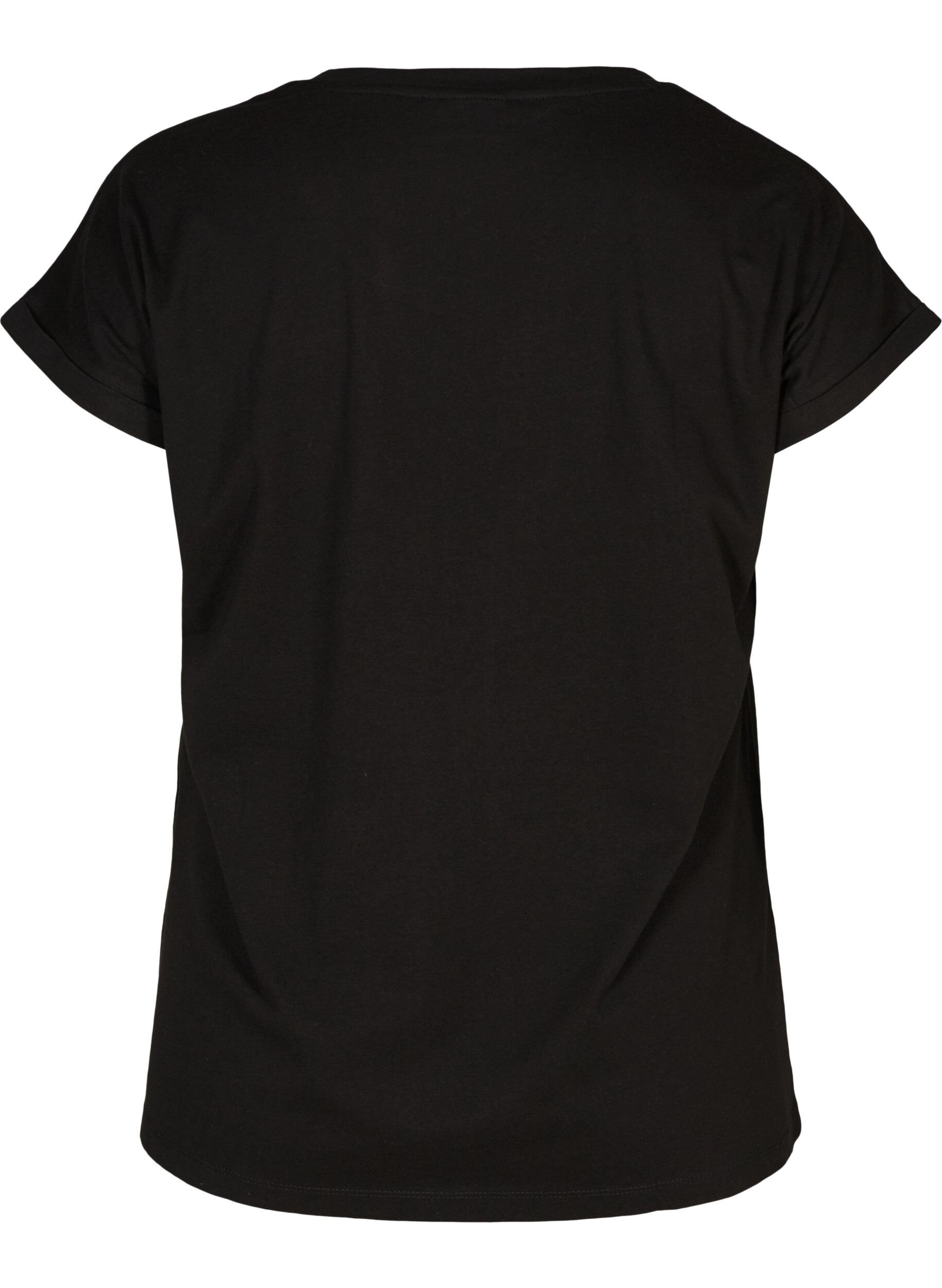 Zizzi T-shirt met mix van katoen, Black, Packshot image number 1