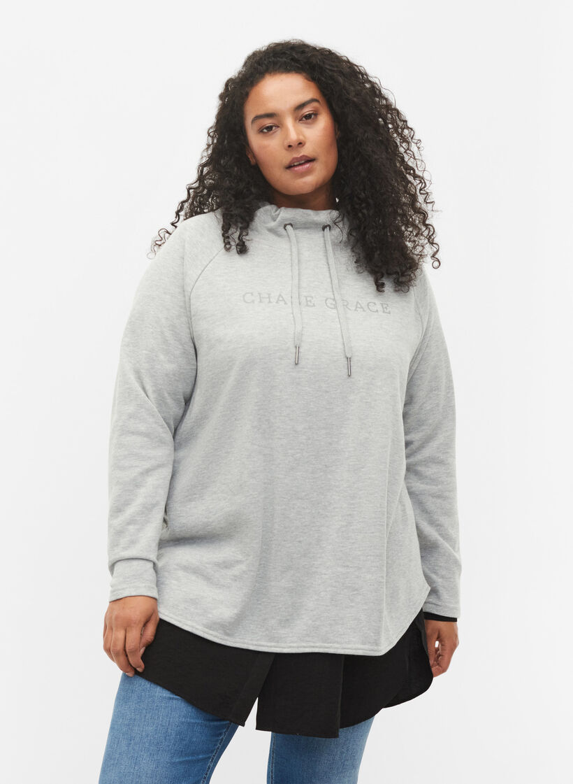 Sweatshirt met hoge kraag, Light Grey Melange, Model image number 0