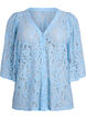 Kanten blouse met korte mouwen en V-hals, Blauw, Packshot image number 0