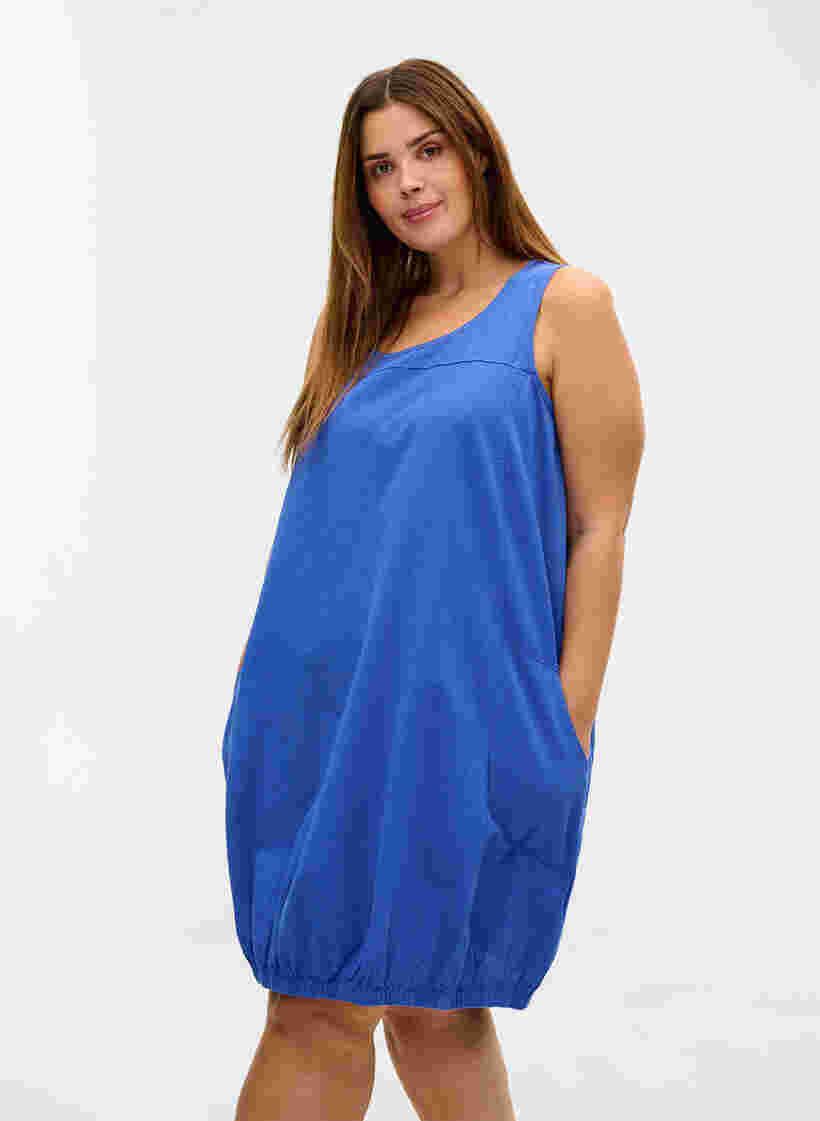 Mouwloze katoenen jurk, Dazzling Blue, Model image number 0