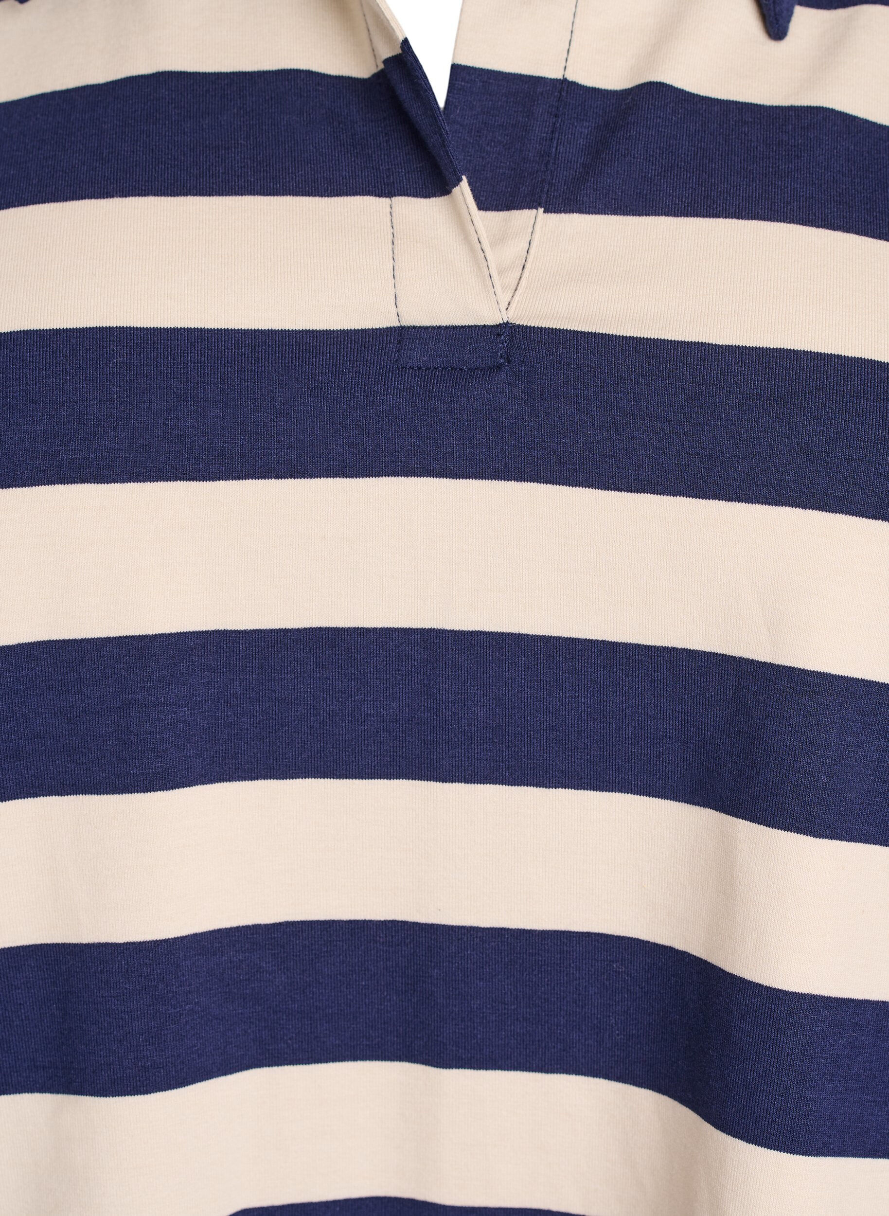 Zizzi Poloshirt met lange mouwen en brede strepen, Blauw, Packshot image number 2