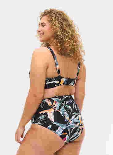 Bikinibroekje met extra hoge taille en print, Leaf Print, Model image number 1