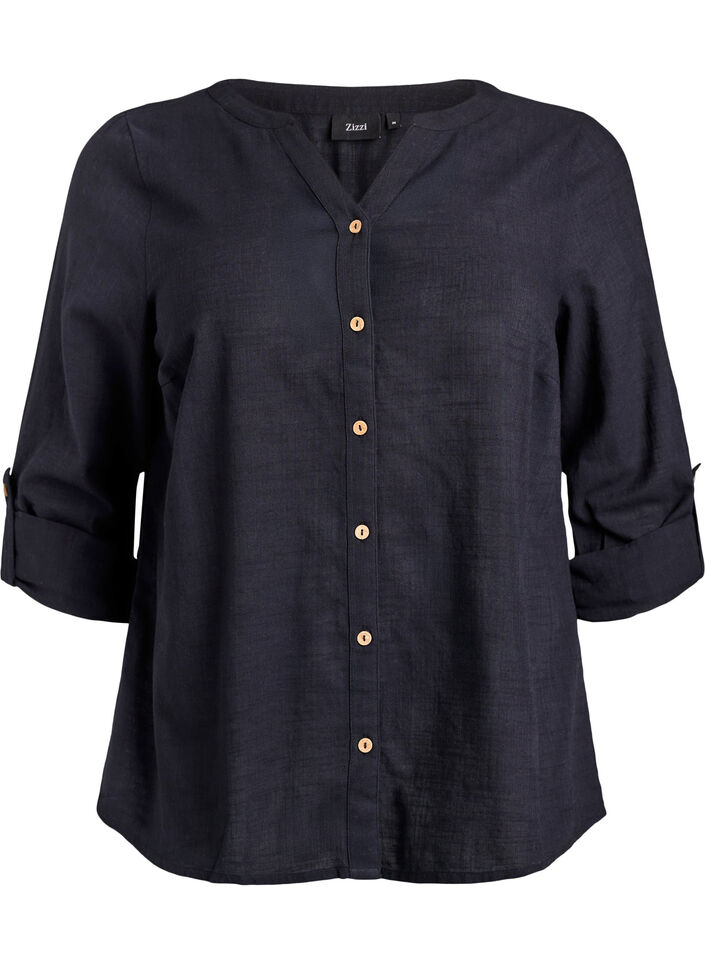 Katoenen blouse met V-hals, Zwart, Packshot image number 0