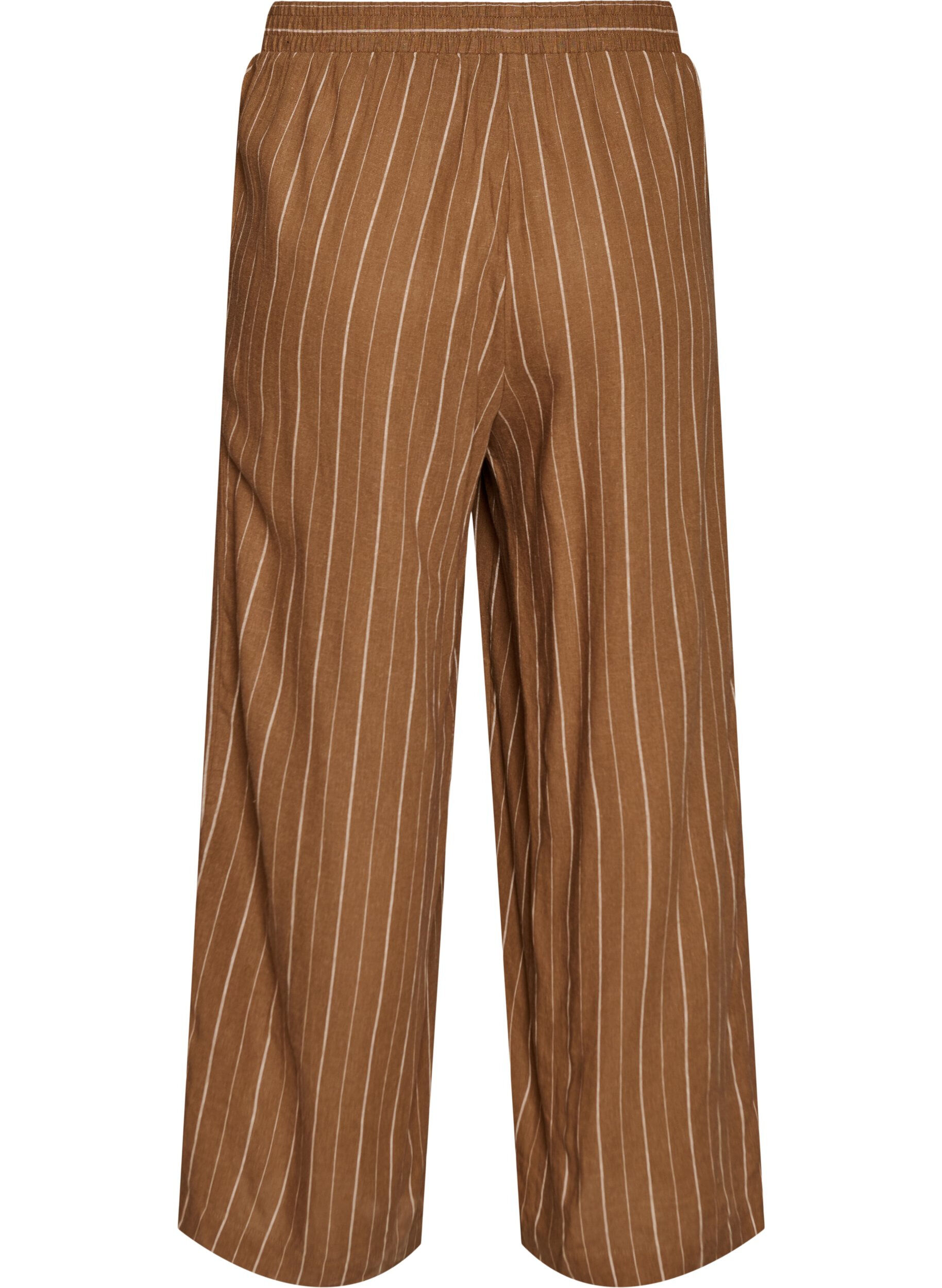 ZizziWijde linnen en viscose broek, Bruin, Packshot image number 1