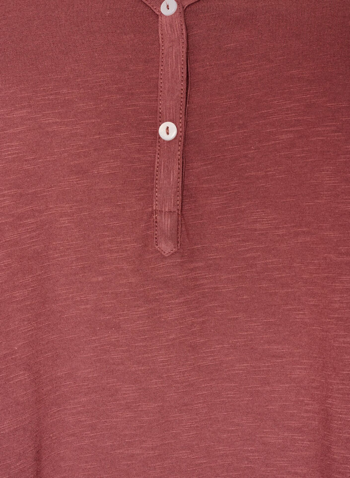 T-shirt met lange mouwen, V-hals en knopen, Bruin, Packshot image number 2