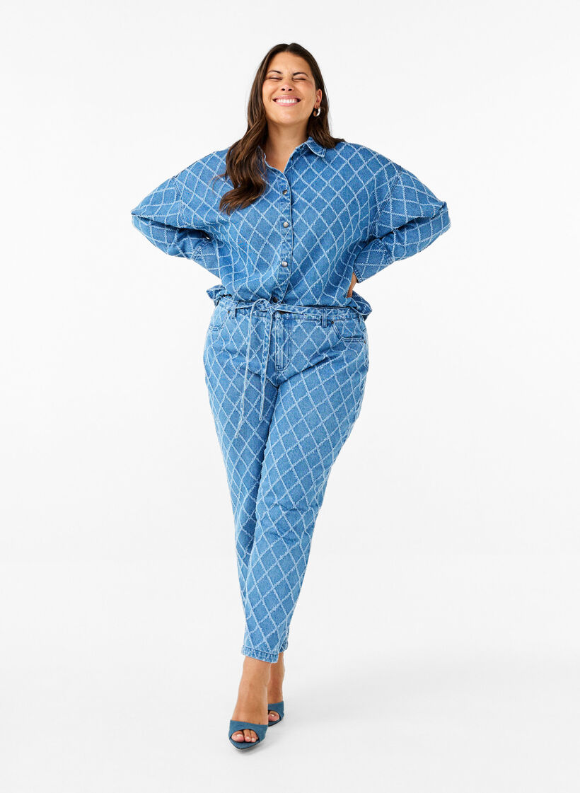 Denim blouse met destroyed patroon, Blue Denim, Model image number 2