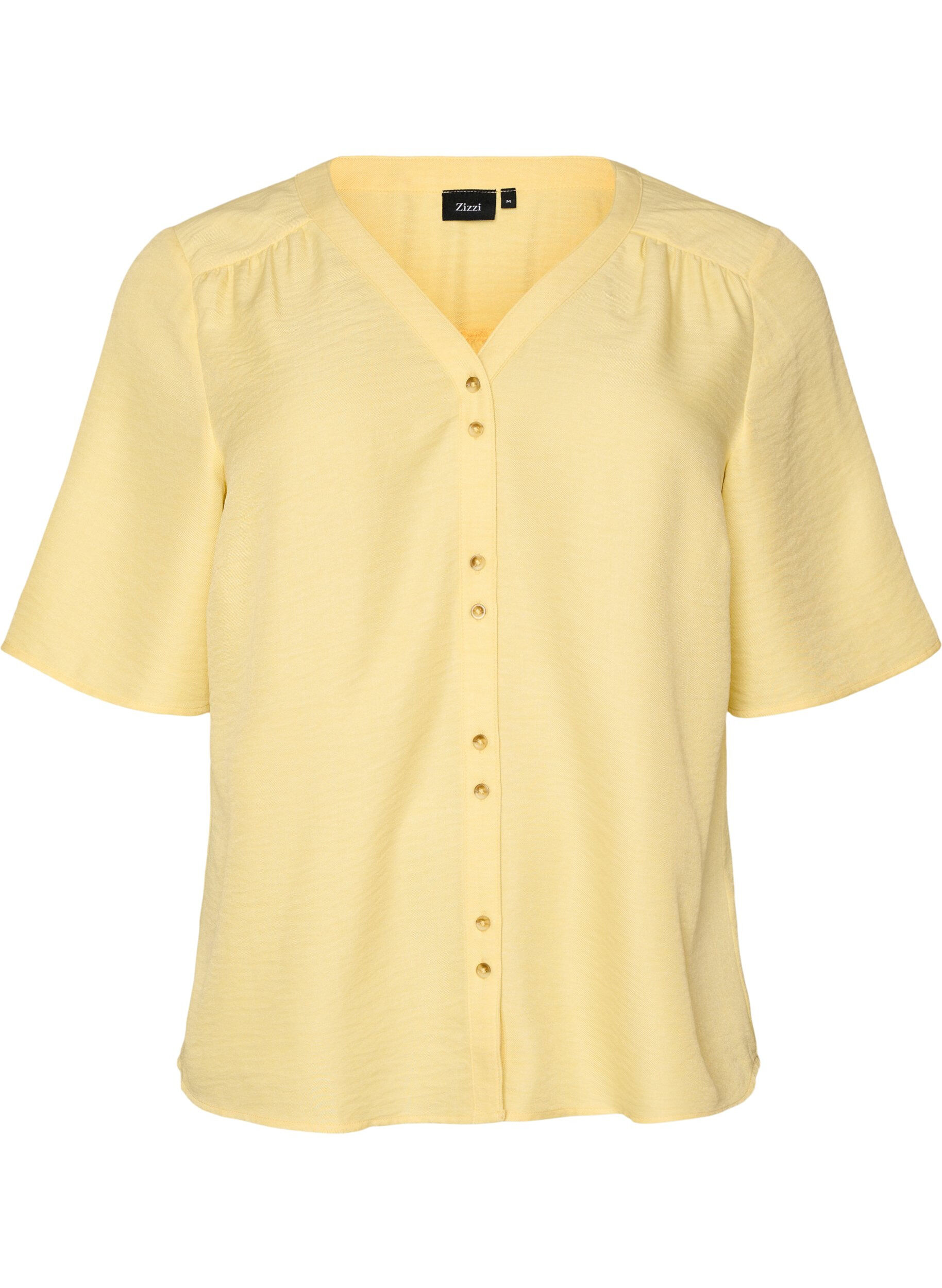 ZizziOverhemd blouse met V-hals en korte mouwen, Geel, Packshot image number 0