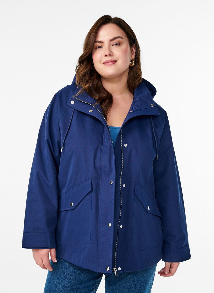 Korte lentejas met afneembare capuchon, Blauw, Model image number 0