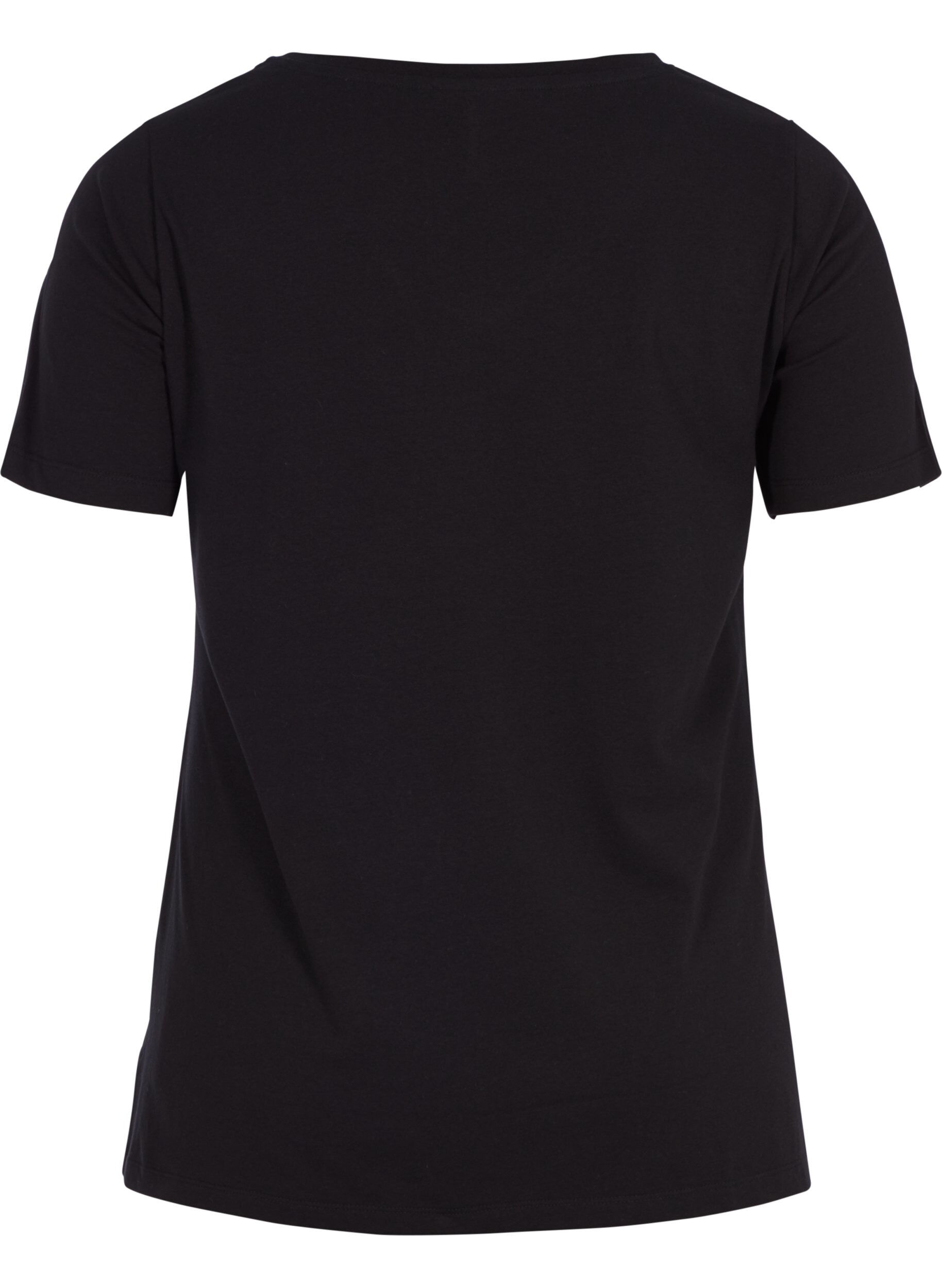 Zizzi Basic t-shirt in effen kleur met katoen, Zwart, Packshot image number 1