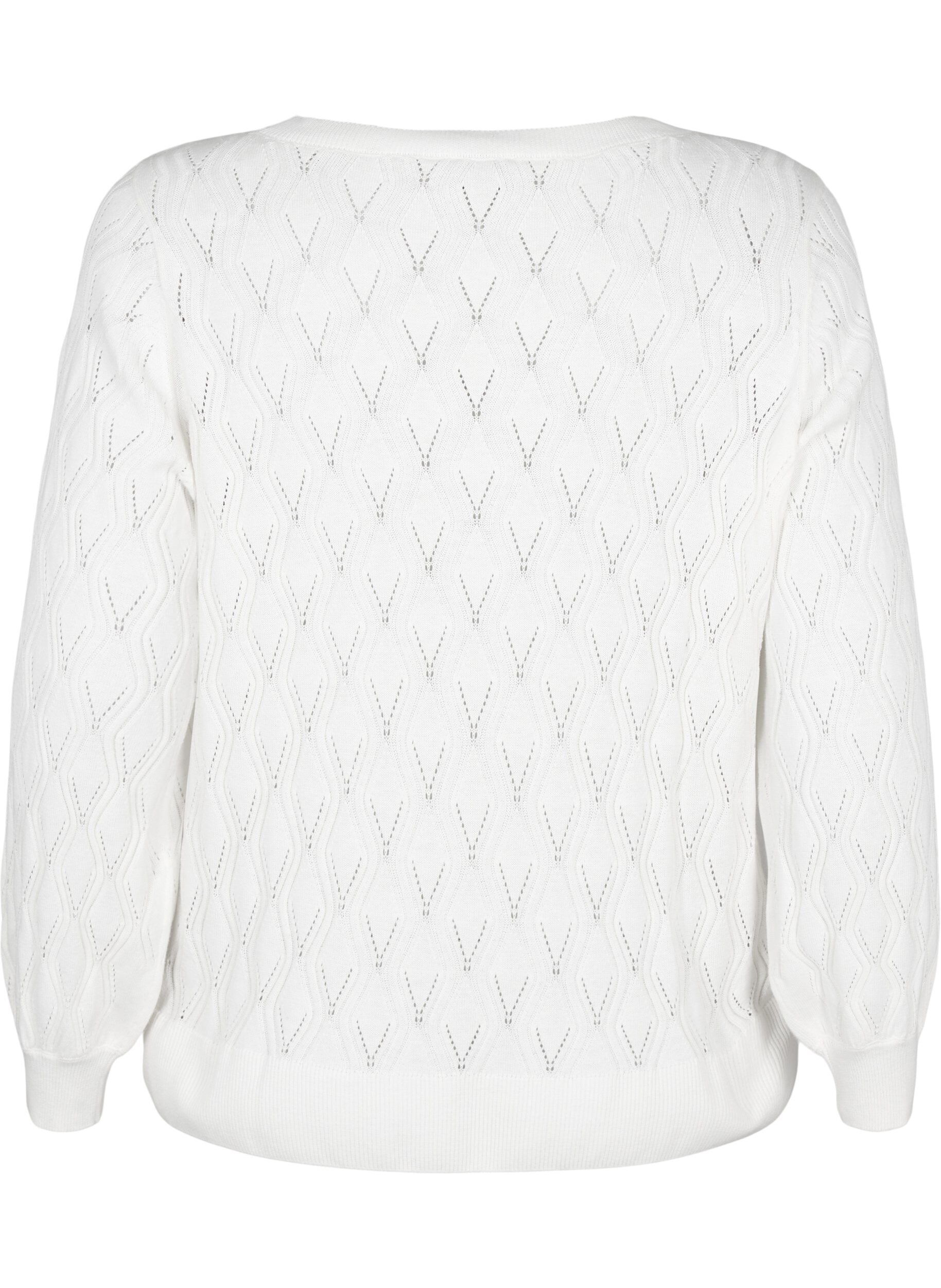 Zizzi Pullover met gatenpatroon en boothals	, Cloud Dancer, Packshot image number 1