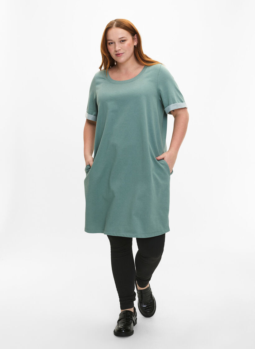 Sweatjurk met korte mouwen en zakken, Chinois Green, Model image number 2