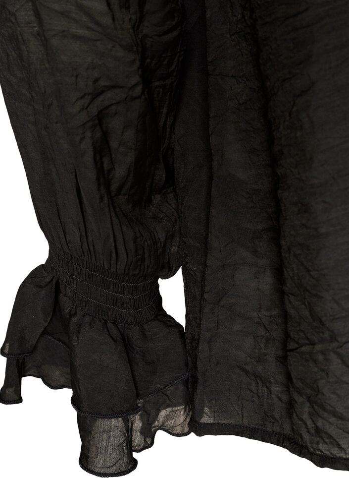 Viscose blouse met ruches en lange mouwen, Zwart, Packshot image number 3