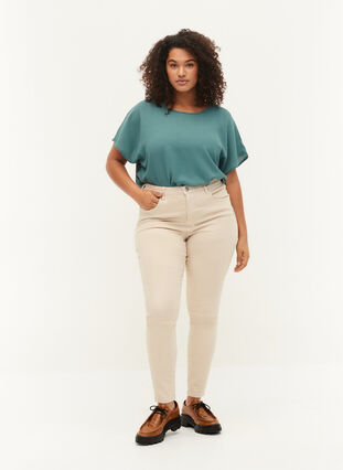 Amy jeans met hoge taille en super slanke pasvorm, Oatmeal, Model image number 0