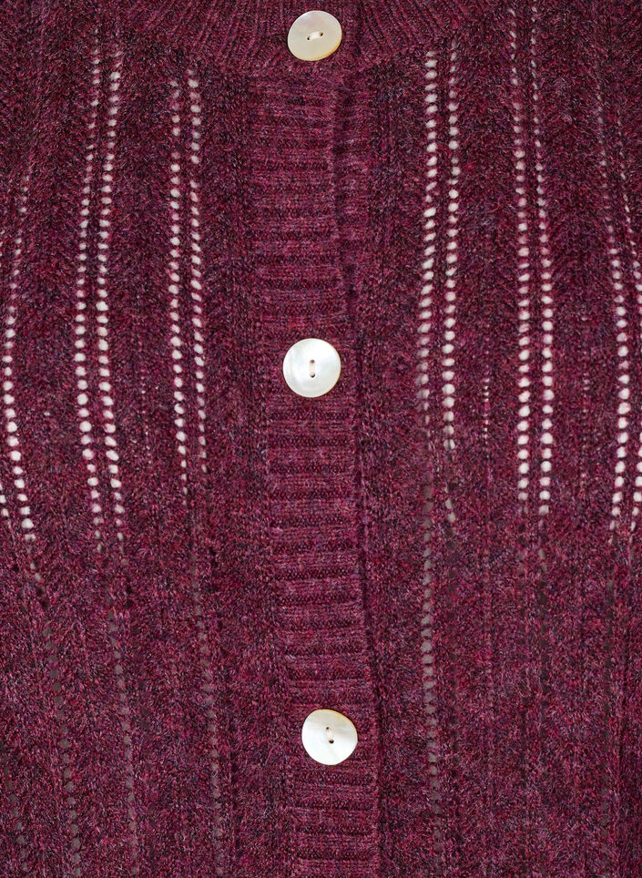 Gebreide cardigan met opengewerkt patroon, Donker Bordeaux, Packshot image number 2