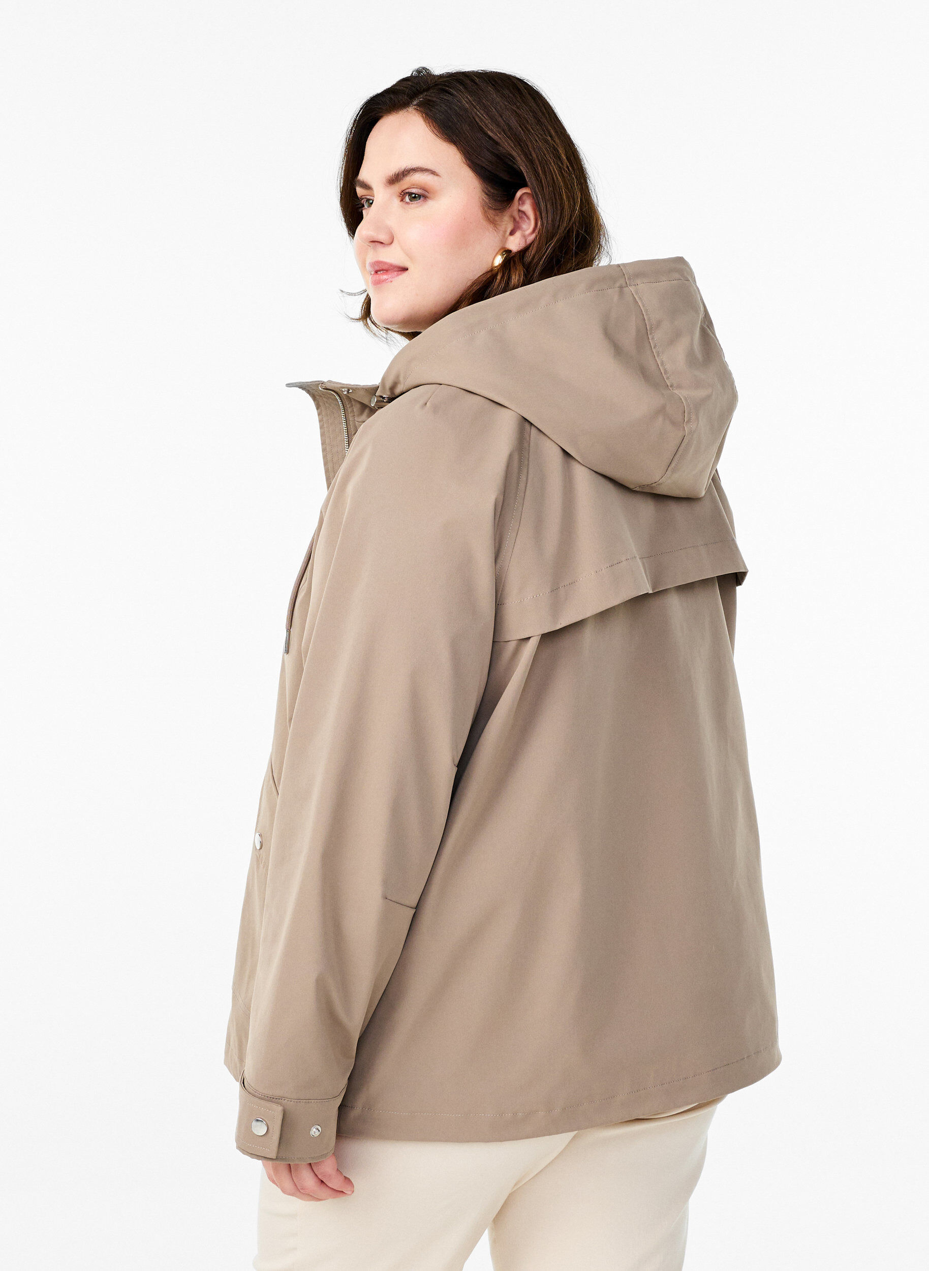 Zizzi Korte lentejas met afneembare capuchon, Beige, Model image number 2