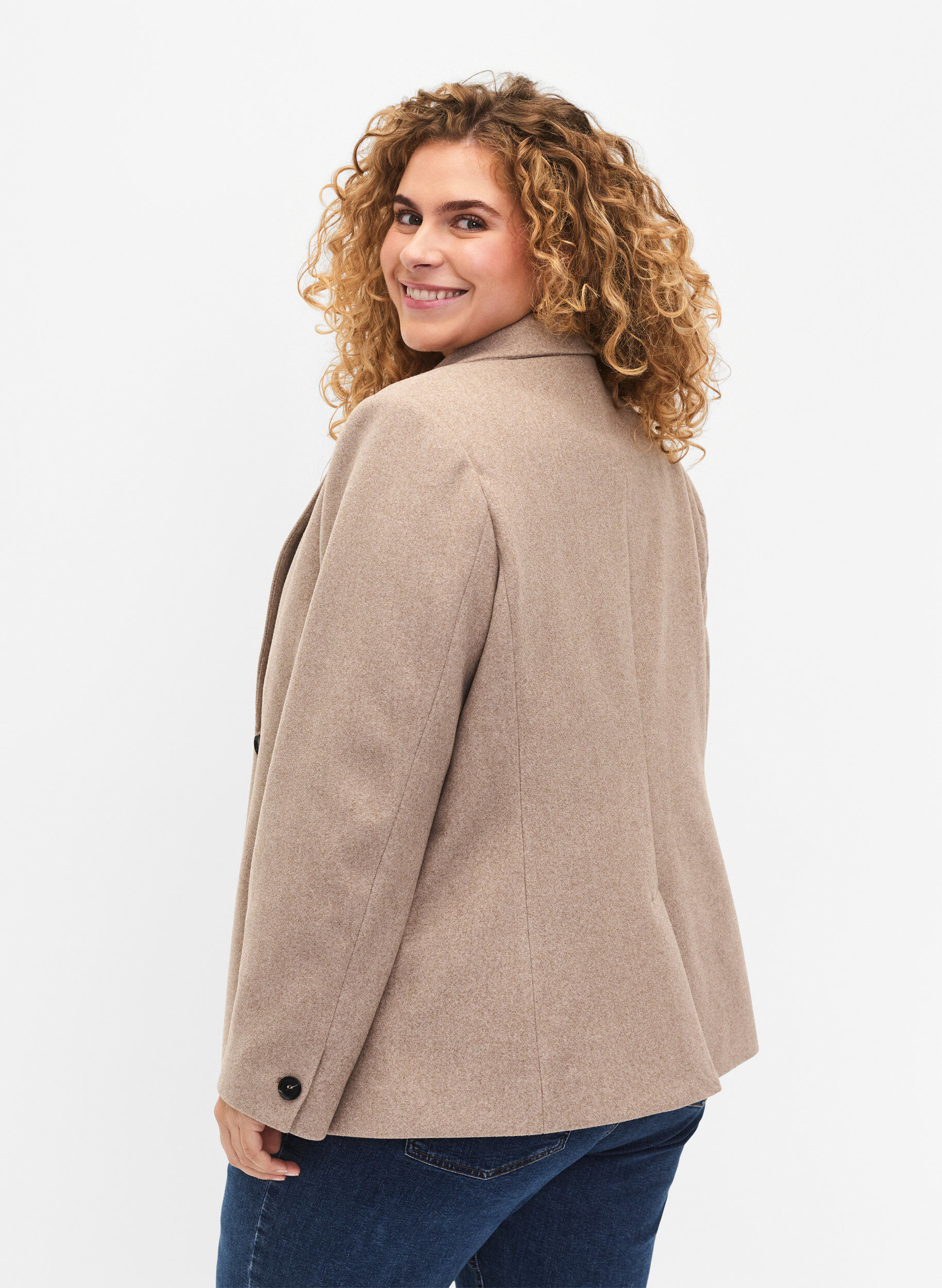 Zizzi Gem&ecirc;leerde blazer met split, Pumice Stone Mel., Model image number 1
